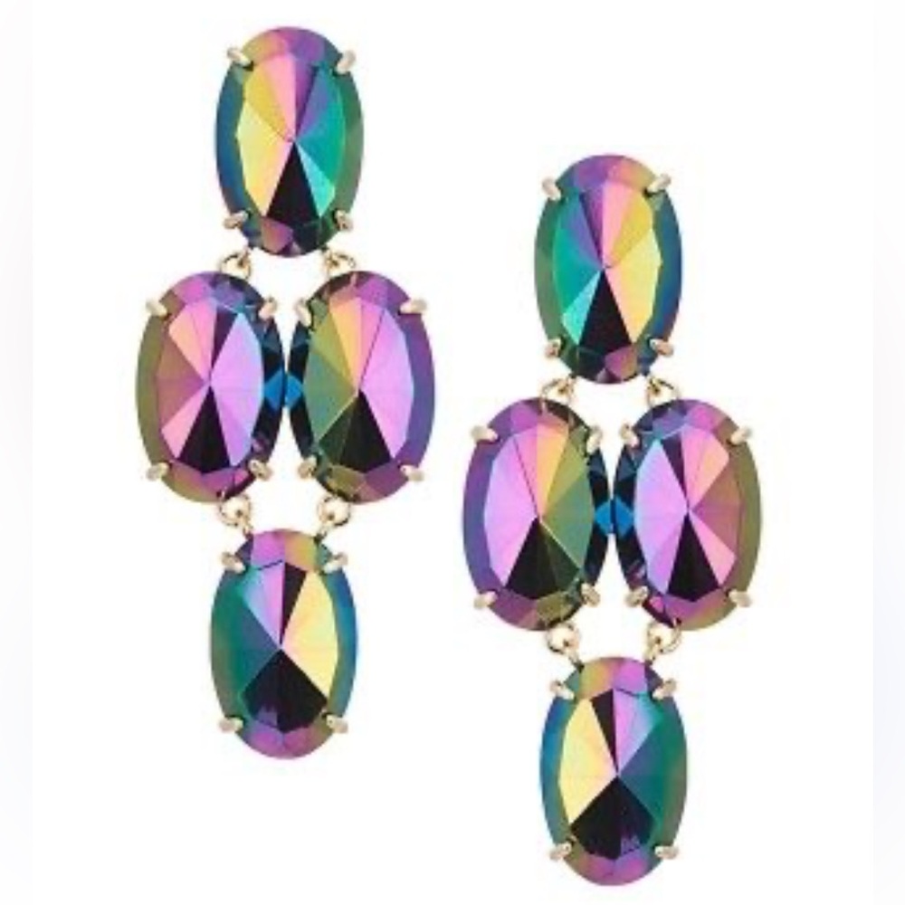 Rare!!! Kendra Scott Iridescent Multi-Color Oval Crystal Drop Earrings